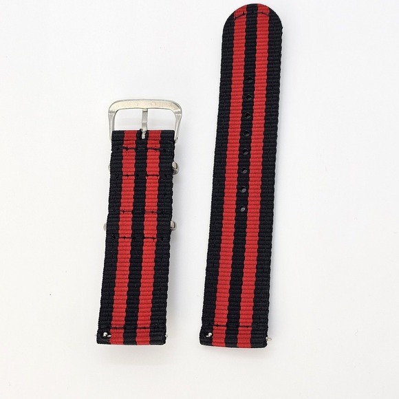 Men's 22MM Canvas Nylon Watch Bands Quick Release Two-Piece‎ Straps Black Red - Picture 5 of 7